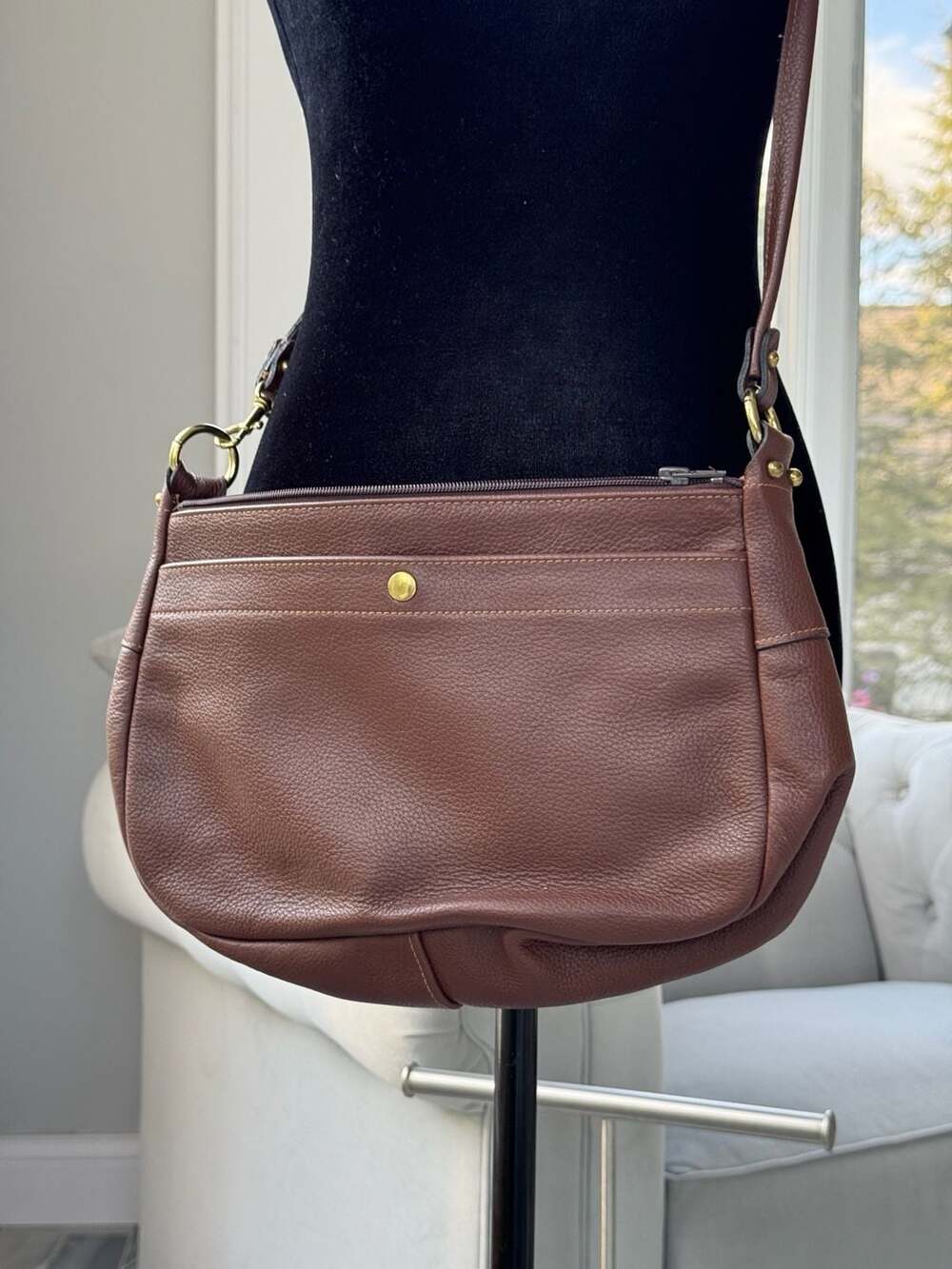 L.L.Bean Vintage Brown Pebbled Leather Crossbody Bag